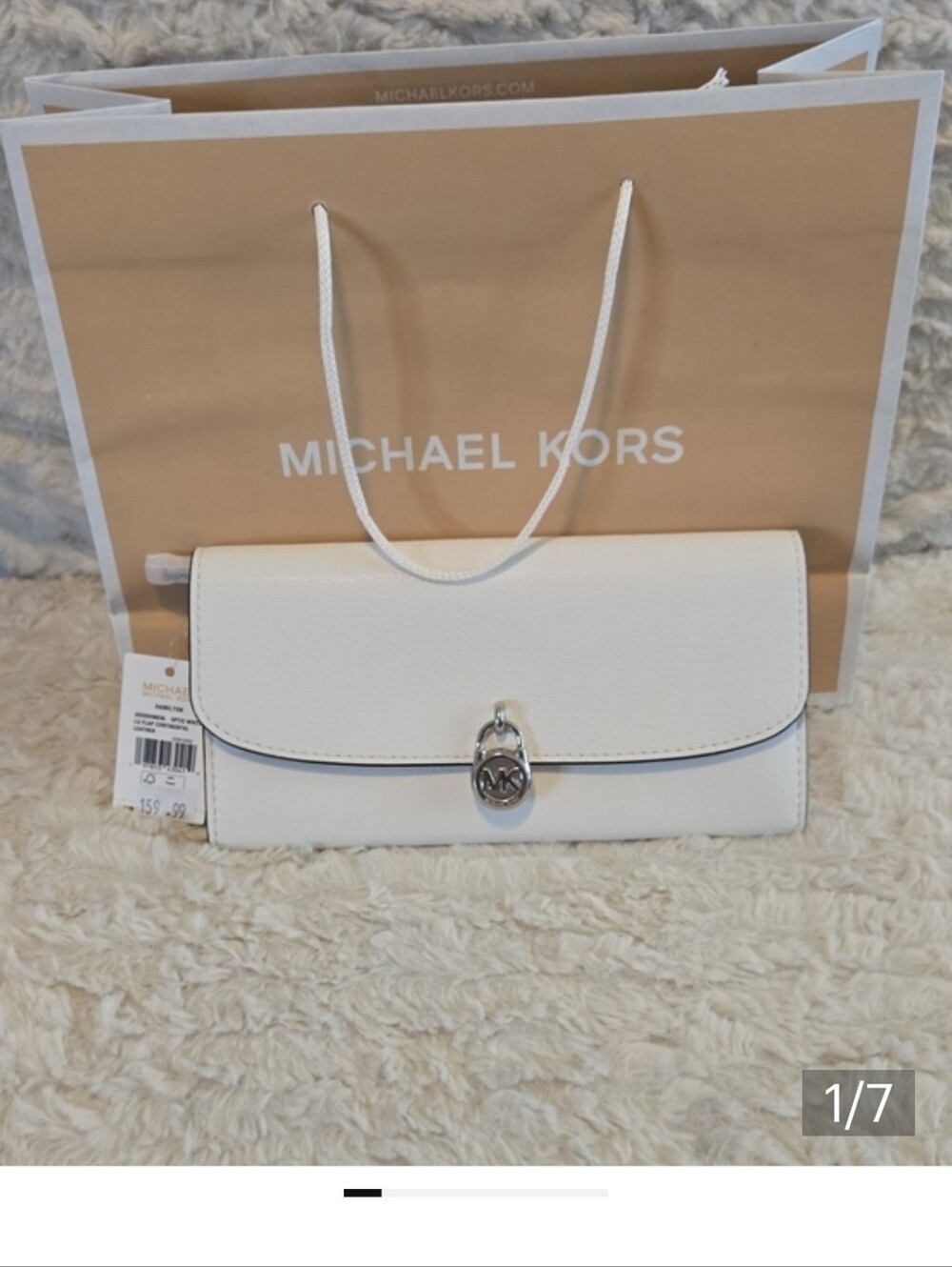 Michael Kors White Pebbled Leather Flap Wallet with Silver Hardware NWT And Bag - Picture 8 of 8